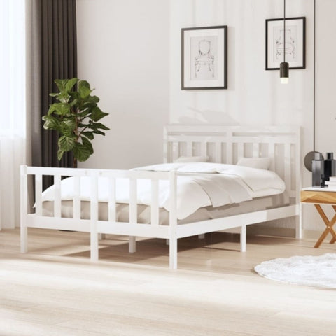 ZNTS 3100959 Bed Frame without Mattress White Solid Wood 140x200 cm