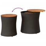 ZNTS Garden Side Tables 2 pcs with Wooden Top Black Poly Rattan 366288