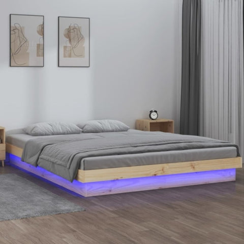 ZNTS LED Bed Frame without Mattress 160x200 cm Solid Wood 819982