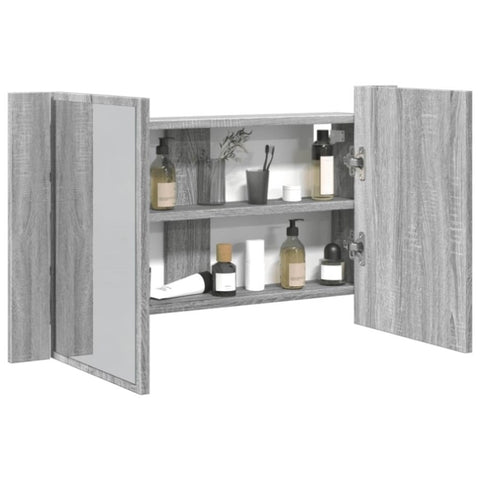 ZNTS LED Bathroom Mirror Cabinet Grey Sonoma 80x12x45 cm Acrylic 834952