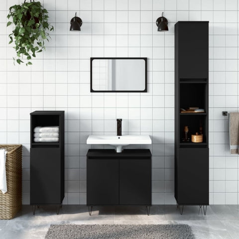 ZNTS 3 Piece Bathroom Furniture Set Black Engineered Wood 3190276