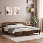 ZNTS Bed Frame with LED without Mattress Smoked Oak 200x200 cm 3207522