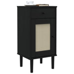 ZNTS Bedside Cabinet SENJA Rattan Look Black 40x35x80 cm Solid Wood Pine 358018