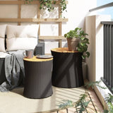 ZNTS Garden Side Tables 2 pcs with Wooden Top Black Poly Rattan 366288