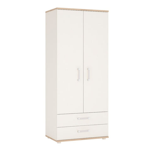 4Kids 2 Door 2 Drawer Wardrobe in Light Oak and white High Gloss 4052039
