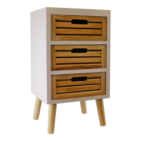 3 Drawer Unit In White With Natural Wooden Drawers With Removable Legs N0312