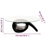 ZNTS Coffee Table with Oval Glass Top High Gloss Black 240432