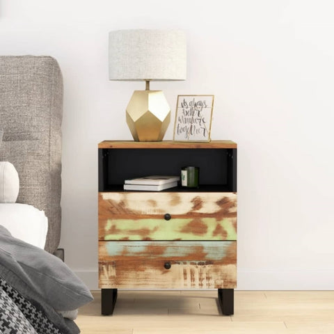 ZNTS Bedside Cabinet 50x33x62cm Solid Wood Reclaimed&Engineered Wood 350666
