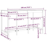 ZNTS Bar Table White 180x80x110 cm Solid Wood Pine 822163