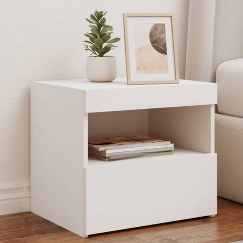 ZNTS Bedside Cabinet with LED Lights White 50x40x45 cm 836763