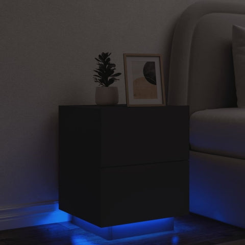 ZNTS Bedside Cabinet with LED Lights Black Engineered Wood 836737