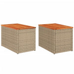 ZNTS Garden Side Tables 2pcs Beige 55x34x37cm Poly Rattan Solid Wood 366069