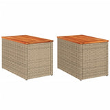 ZNTS Garden Side Tables 2pcs Beige 55x34x37cm Poly Rattan Solid Wood 366069