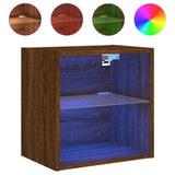 ZNTS Bedside Cabinets with LED Lights Wall-mounted 2 pcs Brown Oak 837077