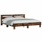 ZNTS Bed Frame with LED without Mattress Smoked Oak 200x200 cm 3207522