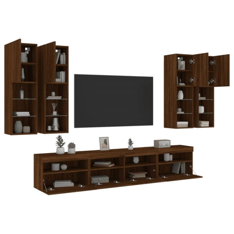 ZNTS 7 Piece TV Wall Cabinet Set with LED Lights Brown Oak 3216777