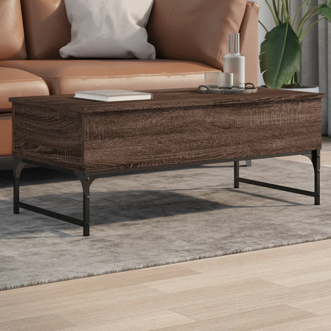 ZNTS Coffee Table Brown Oak 100x50x40 cm Engineered Wood and Metal 845380