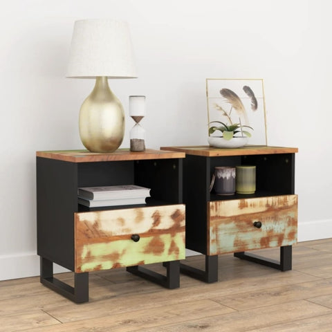 ZNTS Bedside Cabinets 2 pcs Solid Wood Reclaimed&Engineered Wood 350653