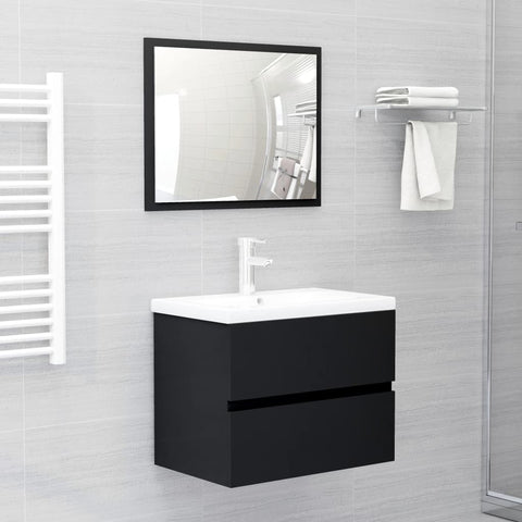 ZNTS 2 Piece Bathroom Furniture Set Black Engineered Wood 804873