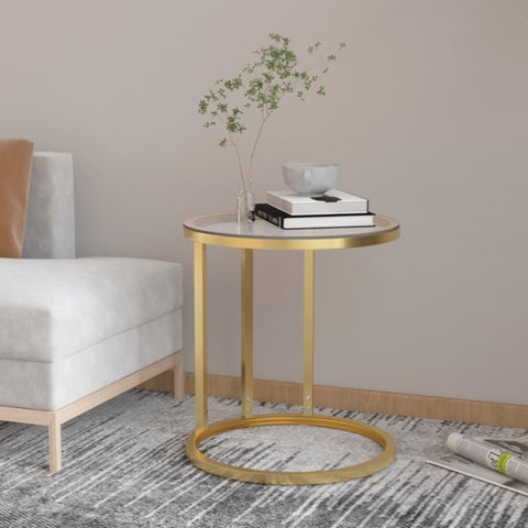 ZNTS Side Table Gold and Transparent 45 cm Tempered Glass 331661