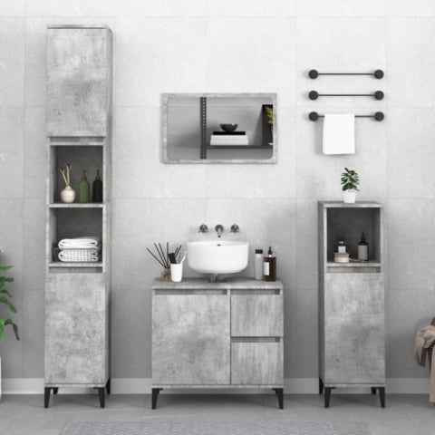 ZNTS 3 Piece Bathroom Cabinet Set Concrete Grey Engineered Wood 3185547