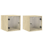 ZNTS Bedside Cabinets with Glass Doors 2 pcs Sonoma Oak 35x37x35 cm 836467