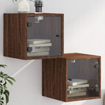 ZNTS Bedside Cabinets with Glass Doors 2 pcs Brown Oak 35x37x35 cm 836475