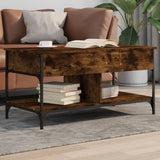 ZNTS Coffee Table Smoked Oak 100x50x50 cm Engineered Wood and Metal 845368