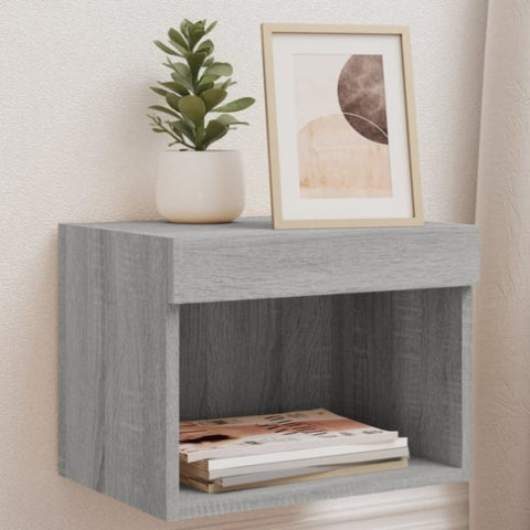 ZNTS Bedside Cabinets with LED Lights Wall-mounted 2 pcs Grey Sonoma 837124