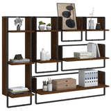 ZNTS 6 Piece Wall Shelf Set with Bars Brown Oak Engineered Wood 836317