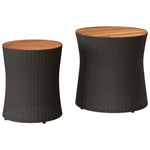 ZNTS Garden Side Tables 2 pcs with Wooden Top Black Poly Rattan 366288