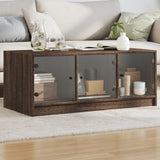 ZNTS Coffee Table with Glass Doors Brown Oak 102x50x42 cm 836419