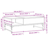 ZNTS Coffee Table Sonoma Oak 100x50x35 cm Engineered Wood and Metal 845392