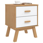 ZNTS Bedside Cabinet OLDEN White and Brown Solid Wood Pine 358584