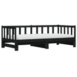 ZNTS Day Bed with Trundle without Mattress Black 90x200 cm Solid Wood 836158