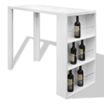 ZNTS Bar Table MDF with Wine Rack High Gloss White 240820