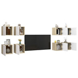 ZNTS Wall Mounted TV Cabinets 8pcs White and Sonoma Oak 30.5x30x30cm 3079264