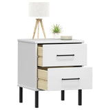 ZNTS Bedside Cabinet with Metal Legs White Solid Wood Pine OSLO 350975