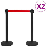 ZNTS Stanchions with Belts 4 pcs Airport Barrier Iron Black 149577