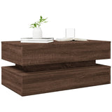 ZNTS Coffee Table with LED Lights Brown Oak 90x50x40 cm 839867