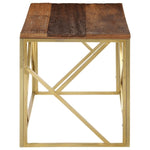 ZNTS Coffee Table Gold Stainless Steel and Solid Sleeper Wood 349942