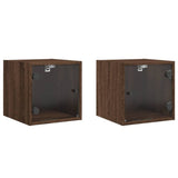 ZNTS Bedside Cabinets with Glass Doors 2 pcs Brown Oak 35x37x35 cm 836475