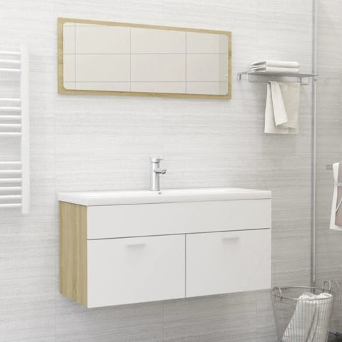 ZNTS 2 Piece Bathroom Furniture Set White and Sonoma Oak Engineered Wood 804814
