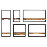 ZNTS Wall Shelf Set 5 Pieces Solid Acacia Wood and Steel 246014