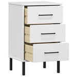 ZNTS Bedside Cabinet with Metal Legs White Solid Wood Pine OSLO 350978