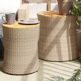 ZNTS Garden Side Tables 2 pcs with Wooden Top Beige Poly Rattan 366290