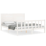 ZNTS Bed Frame without Mattress White King Size Solid Wood Pine 3192757