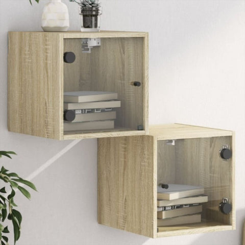 ZNTS Bedside Cabinets with Glass Doors 2 pcs Sonoma Oak 35x37x35 cm 836467