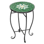 ZNTS Mosaic Round Terrace Bistro Table With Coloured Glass Green Flowers Mosaic 15824078