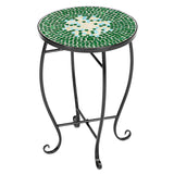 ZNTS Mosaic Round Terrace Bistro Table With Coloured Glass Green Flowers Mosaic 15824078